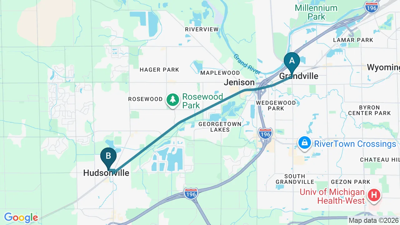 Driving directions map from Grandville, MI to Alma Sana Chiropractic Studio in Tucson