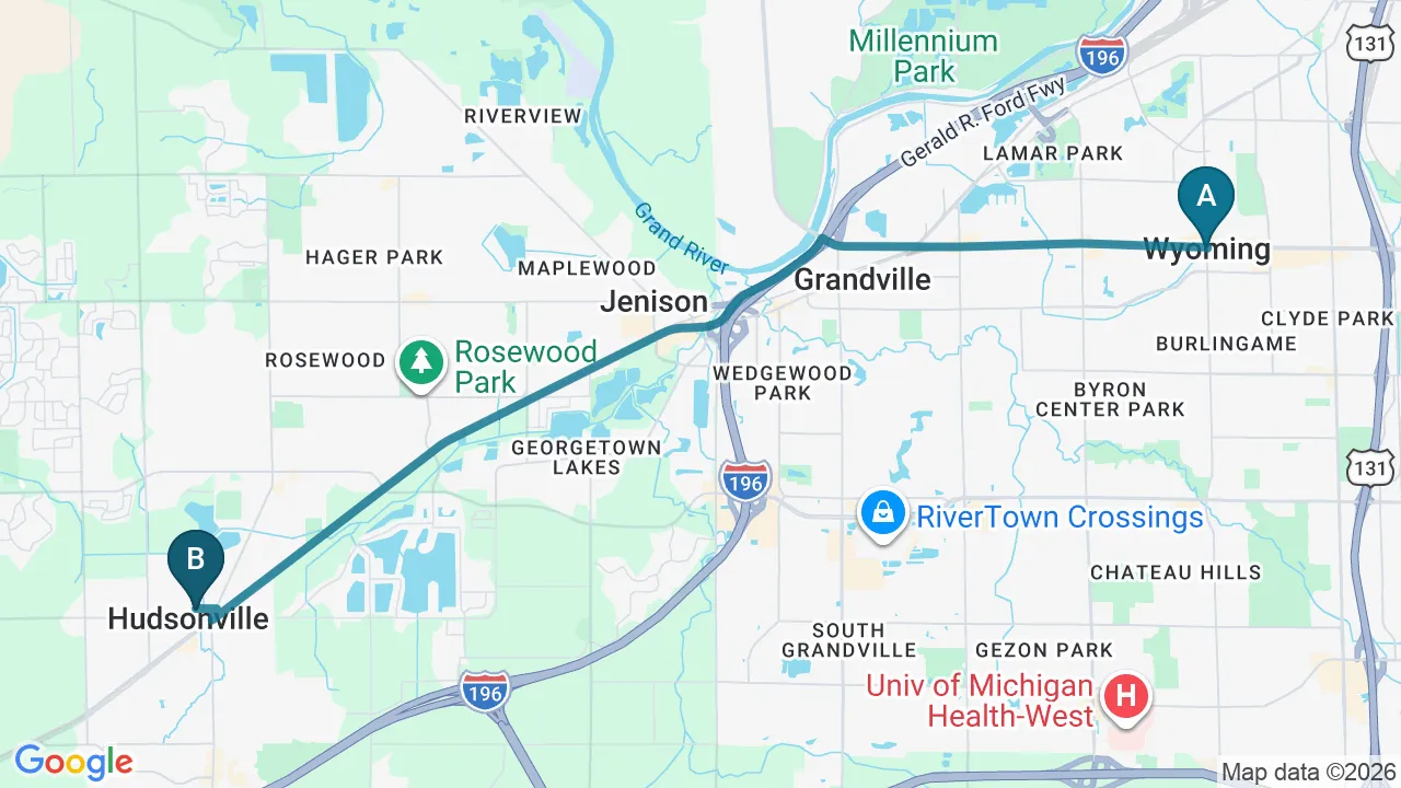 Driving directions map from Wyoming, MI to Alma Sana Chiropractic Studio in Tucson