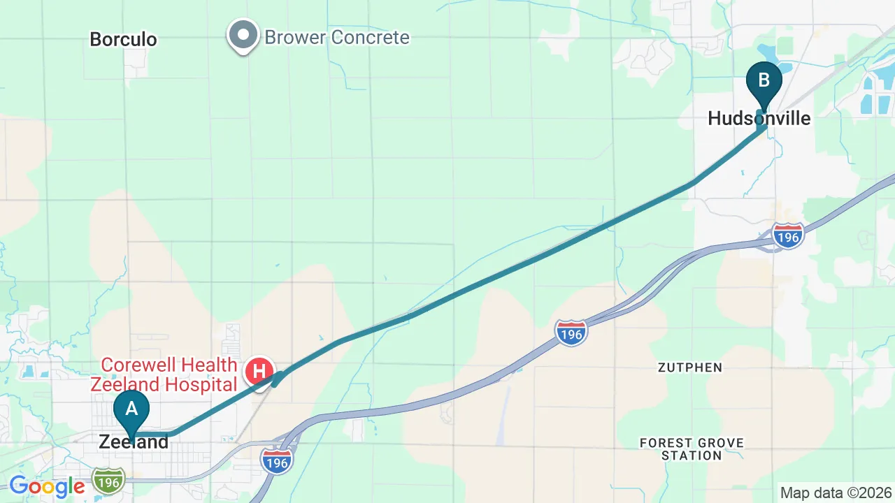 Driving directions map from Zeeland, MI to Alma Sana Chiropractic Studio in Tucson